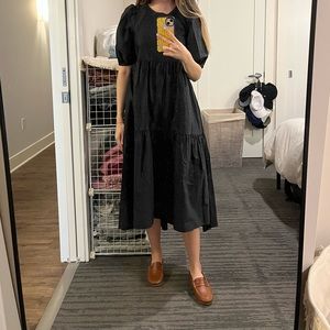 Black Zara maxi dress with puff sleeves